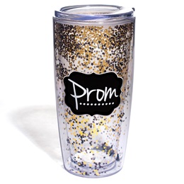 20 oz. Black and Gold Star Confetti PROM Travel Tumbler