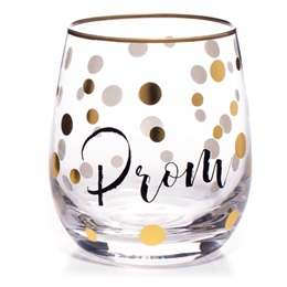 10 oz. Rimmed in Gold Dots Prom Stemless Glass