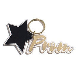 2 in. x 3 1/2 in. Gold Glitter Prom Key Chain With Black Star Charm
