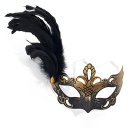 Black Glitter Mask with Feather