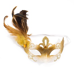 Gold Glitter Mask with Feather