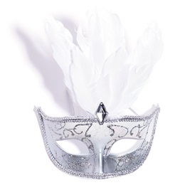 Secretive Silver and White Feather Mask