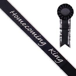 Homecoming King Sash and Rosette - Black/Silver Edges