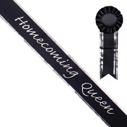 Homecoming Queen Sash and Rosette - Black/Silver Edges