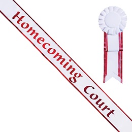 Homecoming Court Sash and Rosette - White/Red Edges