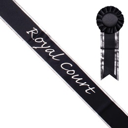 Royal Court Sash and Rosette - Black/Silver Edges