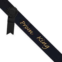 Prom King Sash With Rosette - Black/Gold