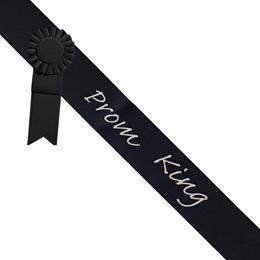 Prom King Sash With Rosette - Black/Silver