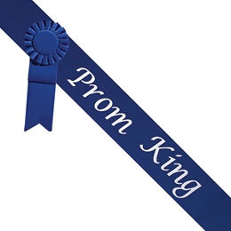 Prom King Sash With Rosette - Blue/Silver