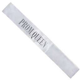 White and Silver 62 in. Satin Prom Queen Sash