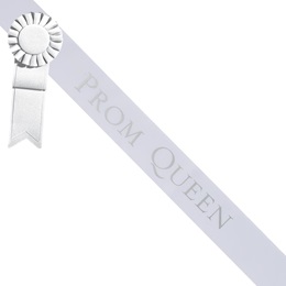 Prom Queen Sash With Rosette - White/Silver
