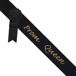 Prom Queen Sash With Rosette - Black/Gold
