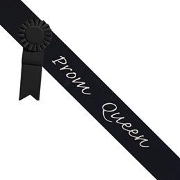 Prom Queen Sash With Rosette - Black/Silver