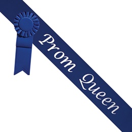 Prom Queen Sash With Rosette - Blue/Silver