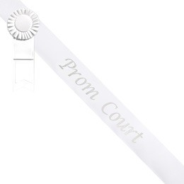 Prom Court Sash With Rosette - White/Silver