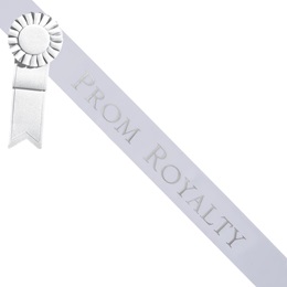 Prom Royalty Sash With Rosette - White/Silver