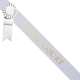 Prom Court Sash With Rosette - White/Gold