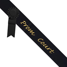 Prom Court Sash With Rosette - Black/Gold