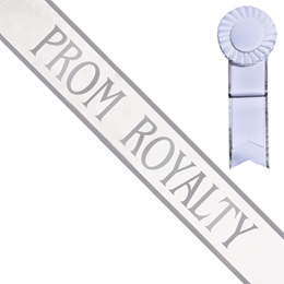 White Prom Royalty Sash, Silver Print