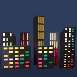 Neon at Night Buildings Silhouettes Kit (set of 7)