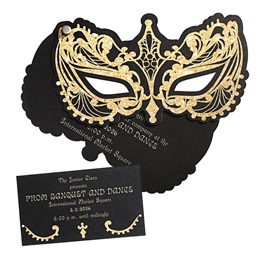 Gold Sparkle Mask Custom Invitation and Ticket Set