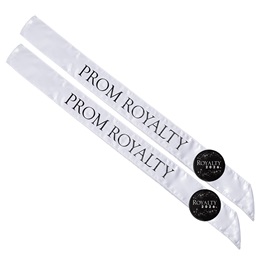 White and Black 72 in. Prom Royalty Sashes and Black Buttons Set